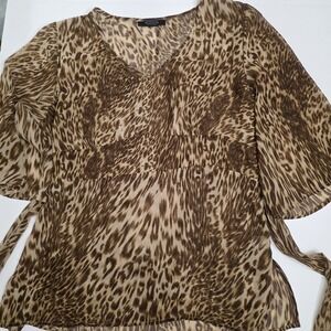 Leopard Print Blouse Short Sleeve Size 16